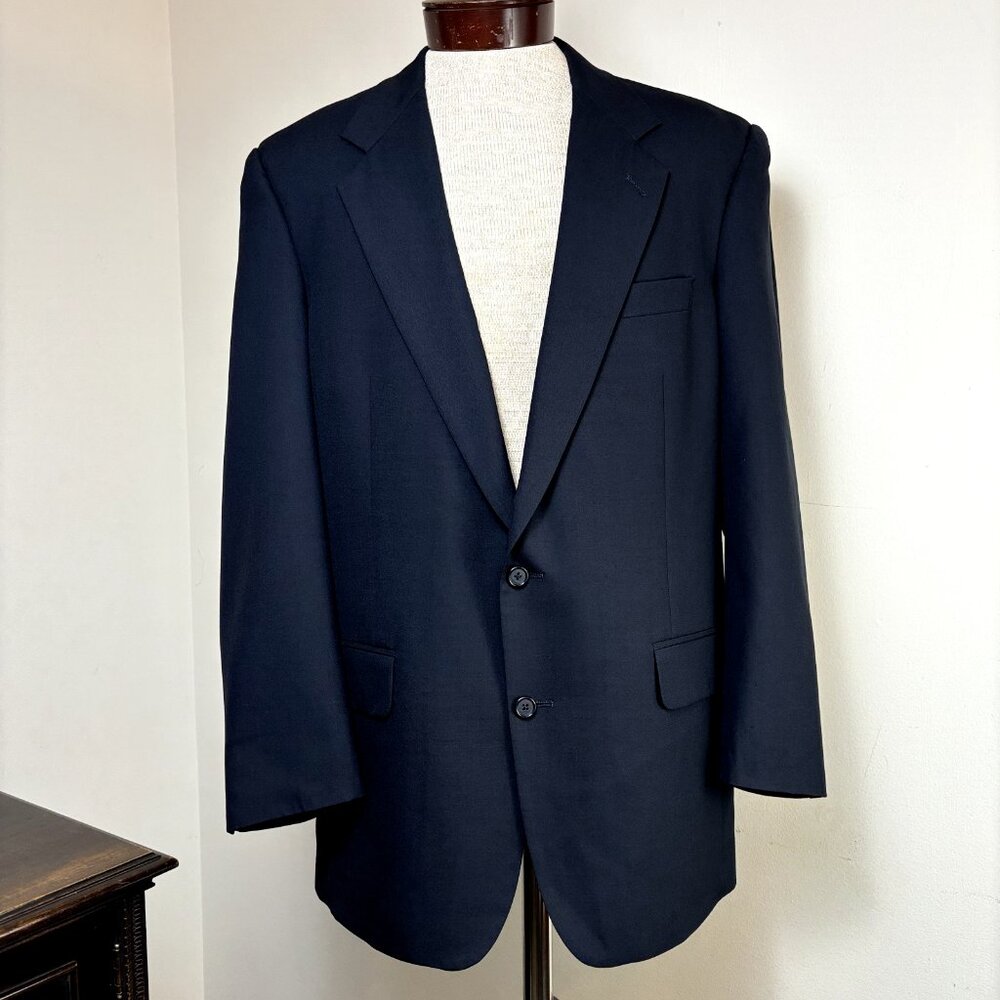 VTG Burberrys‎ Men's Blazer Navy Blue Super 100's Wool Suit Jacket MINT
